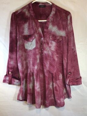 Cocomo Blouse Size 1X Pink Gray Tie  Dye Pintuck  Boho Minimalist Utility Casual